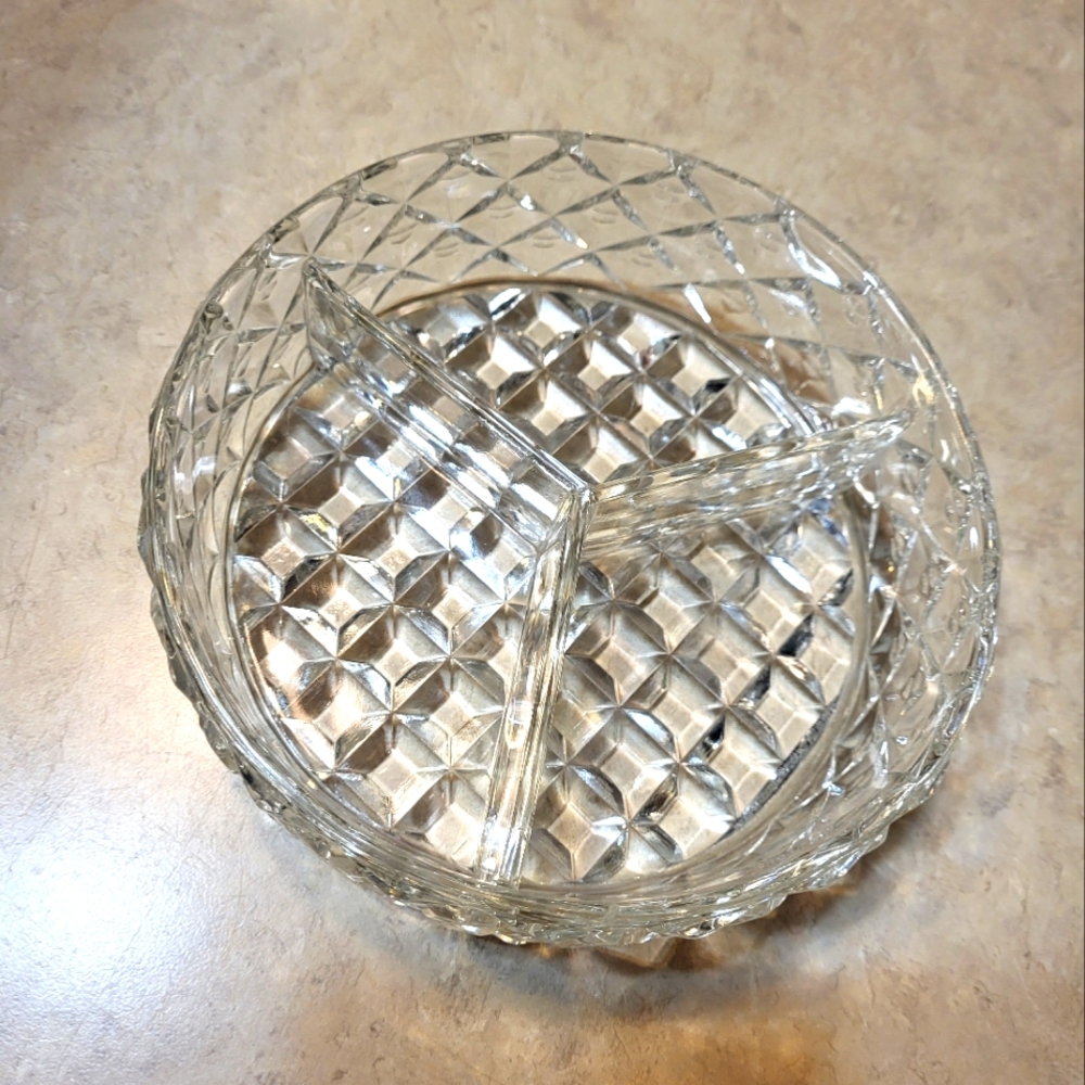 Vintage Clear Cubist Collection Divided Relish Tray Made in Yugoslavia